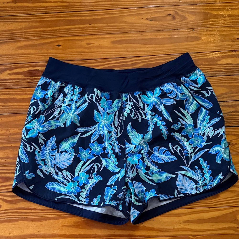 Lands' End Blue Floral Women's Swim Board Shorts